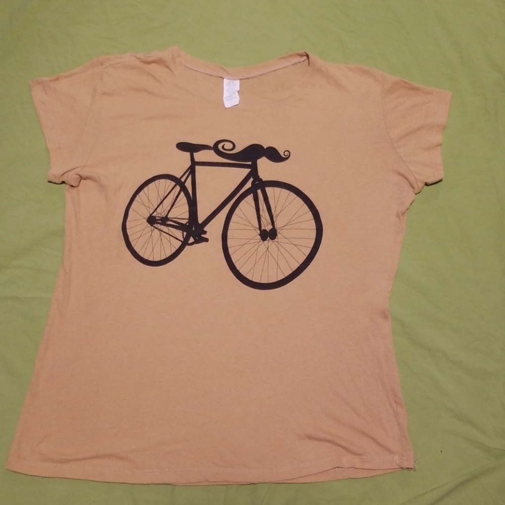 XL Tan Hipster "Handlebar" Mustache Bicycle Tshirt